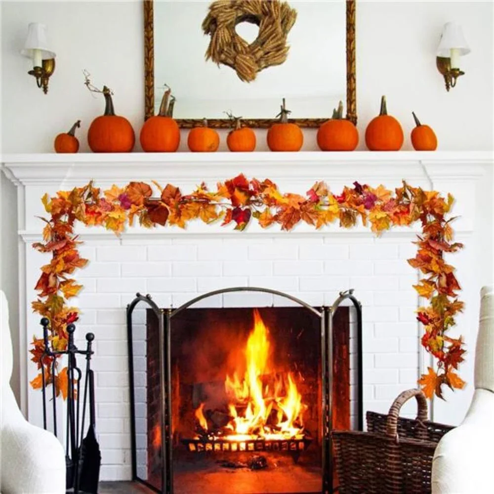 2 Pack Fall Maple Garland - 5.9ft/Piece Artificial Fall Foliage Garland Colorful